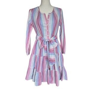 J.Crew Re-Imagined Pastel Stripe Metallic Thread Tiered Belted Dress XS